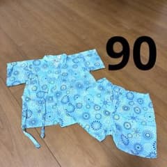 甚平　夏祭り　パジャマ　男の子　花火柄　水色　上下セット　90のサムネイル