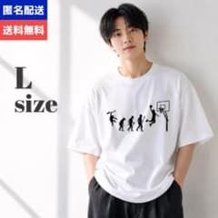 人類進化 Tシャツ 白 綿100 半袖 バスケ ダンク ストリート メンズ Lのサムネイル