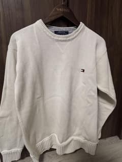 90s TOMMY HILFIGER オールドトミー コットンセーター M 白のサムネイル