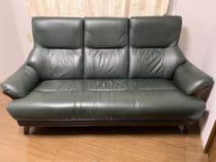 【ミック様専用】 ダークグリーン レザーソファ 3人掛け 173cmのサムネイル