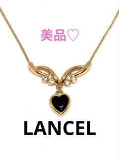 美品 LANCEL ランセル ネックレス ハート ラインストーン ゴールド 黒 