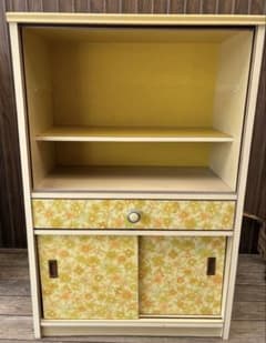 昭和レトロ レトロ 花柄 収納棚　収納家具　 オープンシェルフ 黄色　イエロー 昭和レトロ レトロ 花柄 収納棚 収納家具 オープンシェルフ 黄色