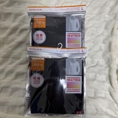 ユニクロ極暖ヒートテックコットンUネックT（八分袖）Lサイズブラックのサムネイル