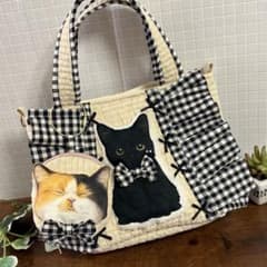 ゆ*ら様 黒ねこパネル生地×コヤンイサムチョン♡ヌビバッグ♡フリル