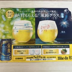 サントリー 金麦 絶対もらえる 風鈴グラス 応募ハガキ 2枚セット　グラス４個のサムネイル