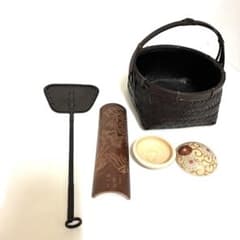 訳あり】九谷焼 九谷冨永 赤絵金彩 茶器セット 煎茶道具 輪花型