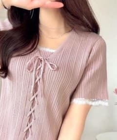 【mily bilet】 レイヤード風リボンデザインリブニットプルオーバーのサムネイル