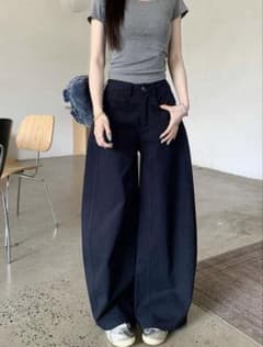 SHEIN ワイドパンツ デニム ネイビー Mのサムネイル