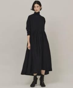 Curensology ウールハイネックギャザーワンピース ネイビー - メルカリ