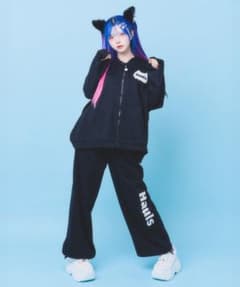 Hauls 猫ワッペン ジップアップパーカー ブラックのサムネイル