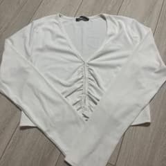 ZARA リブカットソー ホワイト Lサイズのサムネイル