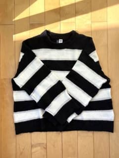【H&M】 ボーダーニット 長袖 ブラック×ホワイト Mのサムネイル