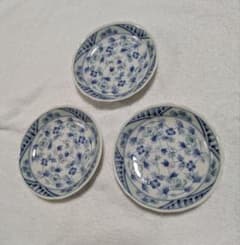 美品 青花 小皿3枚セット 和食器 取り皿 染付風 レトロのサムネイル