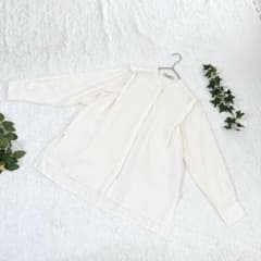 Nano Universe Band Collar Flowy Shirt Blouse White F
