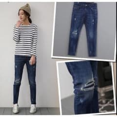 大きいサイズ【LL～6L】レディース☆ダメージ加工デニムパンツ☆のサムネイル