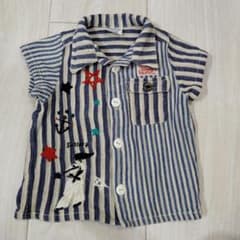 【BREEZE】綿100% ストライプ刺繍半袖シャツのサムネイル