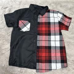 チェック柄切り替え 半袖シャツ ハーフパンツ セットアップのサムネイル