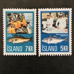 海外 外国 アイスランドの切手 未使用 水産 漁業 2種 ヴィンテージ