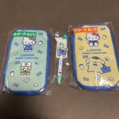 로손 산리오 캐릭터즈 복권 파우치 키이로 볼펜 3점 세트