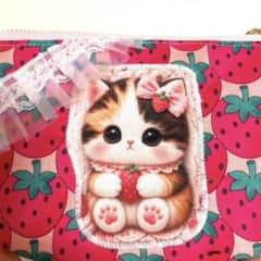ハンドメイド 猫ちゃんポーチ いちご - メルカリ