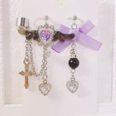 [490] Landmine Mass-Produced Devil Wing and Purple Heart Earrings/Ear Cuff