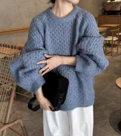 select moca ケーブル編み クルーネックニット ブルーのサムネイル