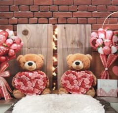 ハート　テディベア バレンタイン　背景布 150x100cm タペストリーのサムネイル