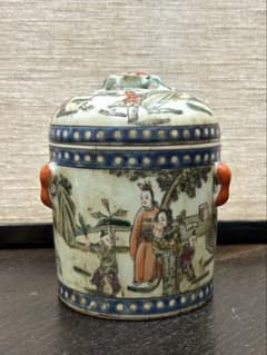 中国 「大清同治年製」落款 色絵蓋物 人物・童子・花蝶図 - メルカリ