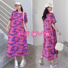 LDW230046夏2XL ワンピース カモフラージュ柄 レディース大きいサイズのサムネイル
