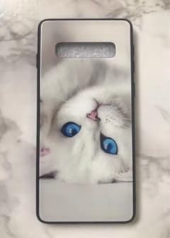 GalaxyS10Plus 흰 고양이 귀여운 고양이 얇은 배면 9H 유리 케이스