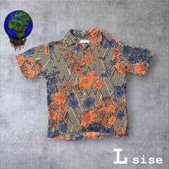 花柄 総柄シャツ 開襟シャツ 半袖 L レトロ vintage アロハ風 古着のサムネイル