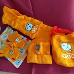 Qoo 쿠 아이 니트 모자 장갑 건착 머플러 가방 5점 세트