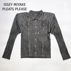 イッセイミヤケ プリーツプリーズ デニム転写 シャツ 黒系 3 L