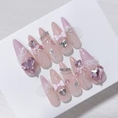 005♡ネイルチップ 量産型 ちゅるん 韓国 ワンホン フレンチガーリー