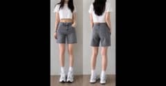 ハイウエスト デニムショートパンツ グレー 切りっぱなしのサムネイル