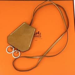 HERMES クロシェット キーリング ネックレス ブラウン マルジェラ期 茶色 HERMES クロシェット キーリング ネックレス ブラウン