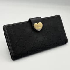 人気】GUCCI グッチ 長財布 GG ブラック ラブリーハート Wホック