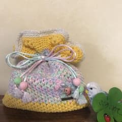 Reiko婆〜ゃハンドメイド巾着袋③号★春色レインボー＆たんぽぽのサムネイル