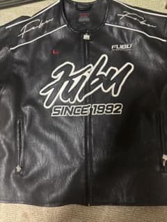 美品 FUBU レーシング レザー ジャケット ブラック Mサイズのサムネイル