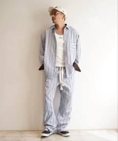 ⭐︎美品⭐︎#Re:room ストライプビッグシャツ・ストライプワイドパンツのサムネイル