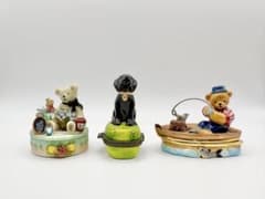 【希少】陶器製 小物入れ 3点セット テディベア＆黒ラブ ポタリーケース 置物 希少】陶器製 小物入れ 3点セット テディベア＆黒ラブ ポタリーケース