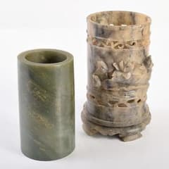 中国　玉石彫刻　蓮刻　玉器　筆筒　二点まとめて　C　R7634 中国 玉石彫刻 蓮刻 玉器 筆筒 二点まとめて C R7634 - メルカリ