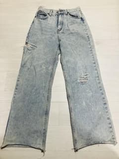 ケミカルウォッシュ ワイドデニムパンツ ダメージ加工のサムネイル