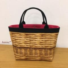 【2401】ミニトートバッグ風かごバッグ(裏地チェリーピンク)のサムネイル
