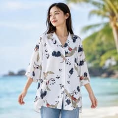 アロハシャツ XL 白 半袖 鶴柄 和柄 ユニセックス レディース - メルカリ