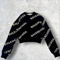 極美品✨BALENCIAGA バレンシアガ 総柄 ショート丈 ニット ブラック 