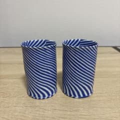 ブルー＆ホワイト ストライプ柄 ガラス製カップ2個セットのサムネイル