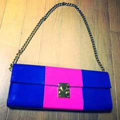値下げ SLY スライ★青×ピンク バイカラーエナメル クラッチバッグのサムネイル
