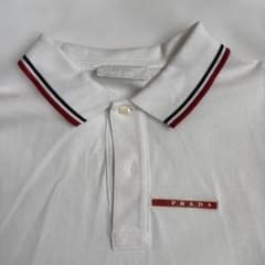PRADA ポロシャツ　M PRADA ポロシャツ ホワイト レッドライン Mサイズ - メルカリ