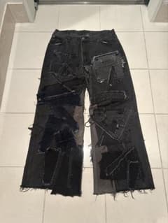 リメイク パッチワーク デニムパンツ ブラックのサムネイル